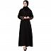 A-line abaya with golden lace at sleeves-Black-golden